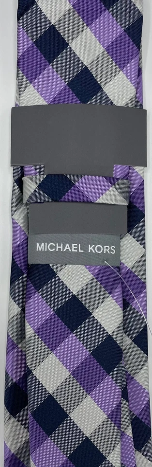 Corbata para hombre MICHAEL KORS 100 % poliéster ~ púrpura ~ cuadros ~ NUEVA PRECIO DE VENTA SUGERIDO POR EL FABRICANTE: $69,50 Foto 3 de 4