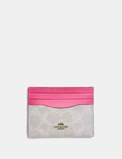 COACH - CARD CASE IN pink leather and SIGNATURE CANVAS