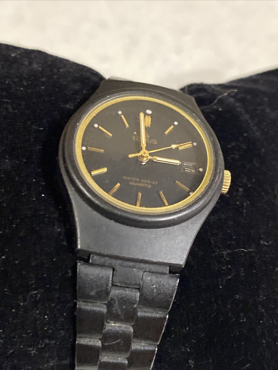 Vintage Lorus Black & Gold Ladies Quartz Date Watch V247-0290