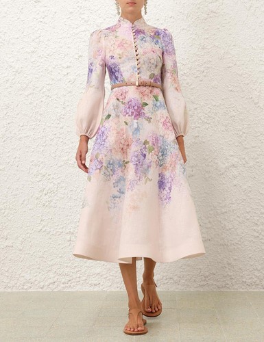 Zimmermann Dawning Buttoned Midi Dress Color Multi Hydrangea Size 0/US 4