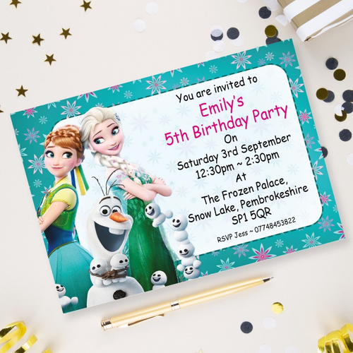 Frozen Elsa Anna Olaf 10 Personalised Birthday Party Invitations - Picture 2 of 3