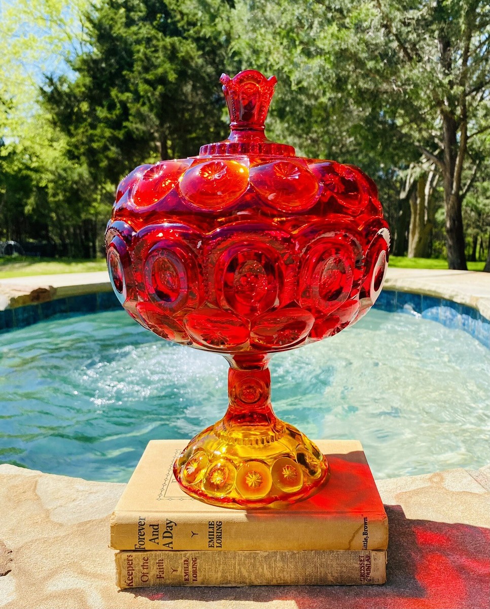 LE Smith Amberina Moon and Stars XL Candy Dish 12