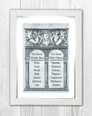 7 Deadly Sins and 7 Holy Virtues A4 picture poster with choice of