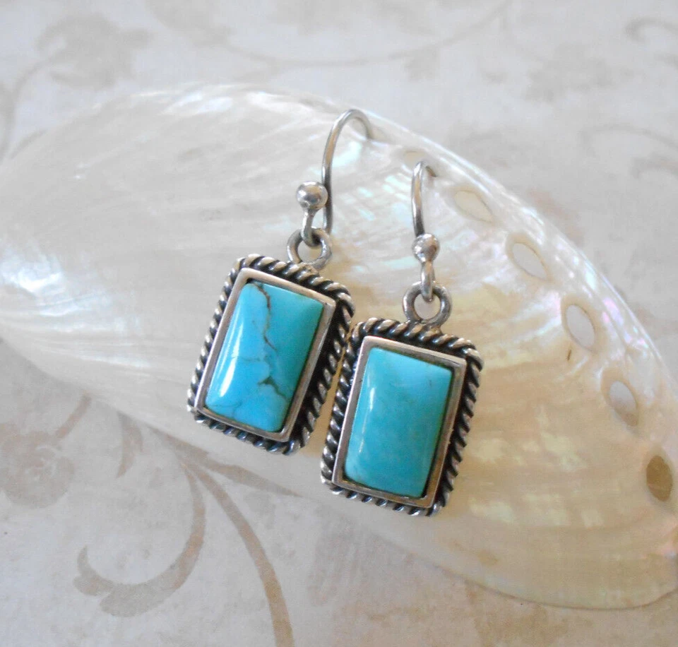 Pendientes colgantes turquesa plata de ley oxidada Barse P31Z23 Foto 4 de 4