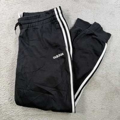 Adidas Sweatpants Men Medium Black Fleece Drawstring Pocket Joggers Gym 3 Stripe
