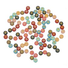 100Pcs, 4x7mm Colorful Round Acrylic Letter Beads with Golden Letter O
