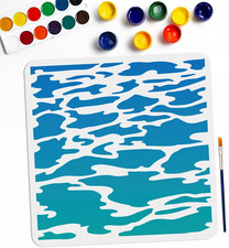 Sea Wave Stencil 11.8 11.8Inch Large Summer Ocean Wave Stencils with Paint Brush