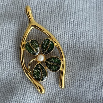 Vtg JJ Jonette Jewelry Four Leaf Good Luck Clover Shamrock Brooch Pin Enameled