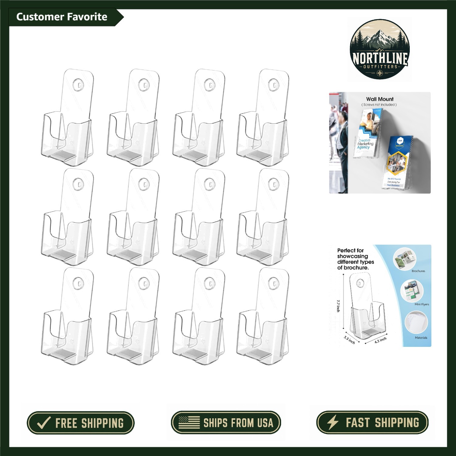 Clear Acrylic Flyer Holder 12 Pack, Slanted Back for Stylish Display - 4'' Wide