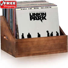 Wooden Vinyl Record Storage Crate, Large-Capacity Retro Record Holder Box for 60