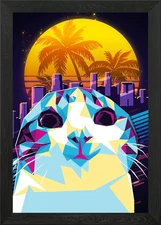 smiling cat meme Retro 80s Art Framed Wall Art Poster Canvas Print Picture