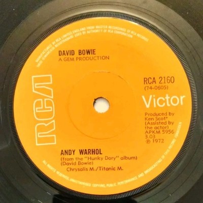 David Bowie Andy Warhol Changes 45 Rpm Rare Import