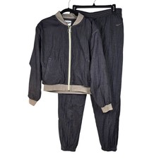 Vintage Reebok Womens Tracksuit Black Nylon Windbreaker Jacket Pants Set Medium