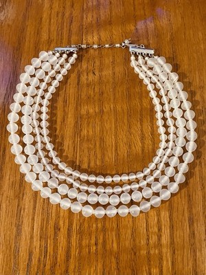 Lovely Vtg. Antique Four String White Glass Beads Collar Necklace Lot-Estate 15 
