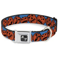 Dog Collar Bone Jack-o'-Lanterns Blue WIDE-Medium 16-23"
