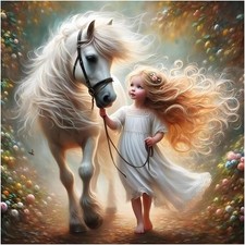 Diamond Art Kits for Adults Horse, 5D Horse and Girl Diamond Painting Kits for A