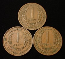 British Caribbean Territories 1 Cent 1955, 1960, 1961 Lot of 3 Coins WCA 317