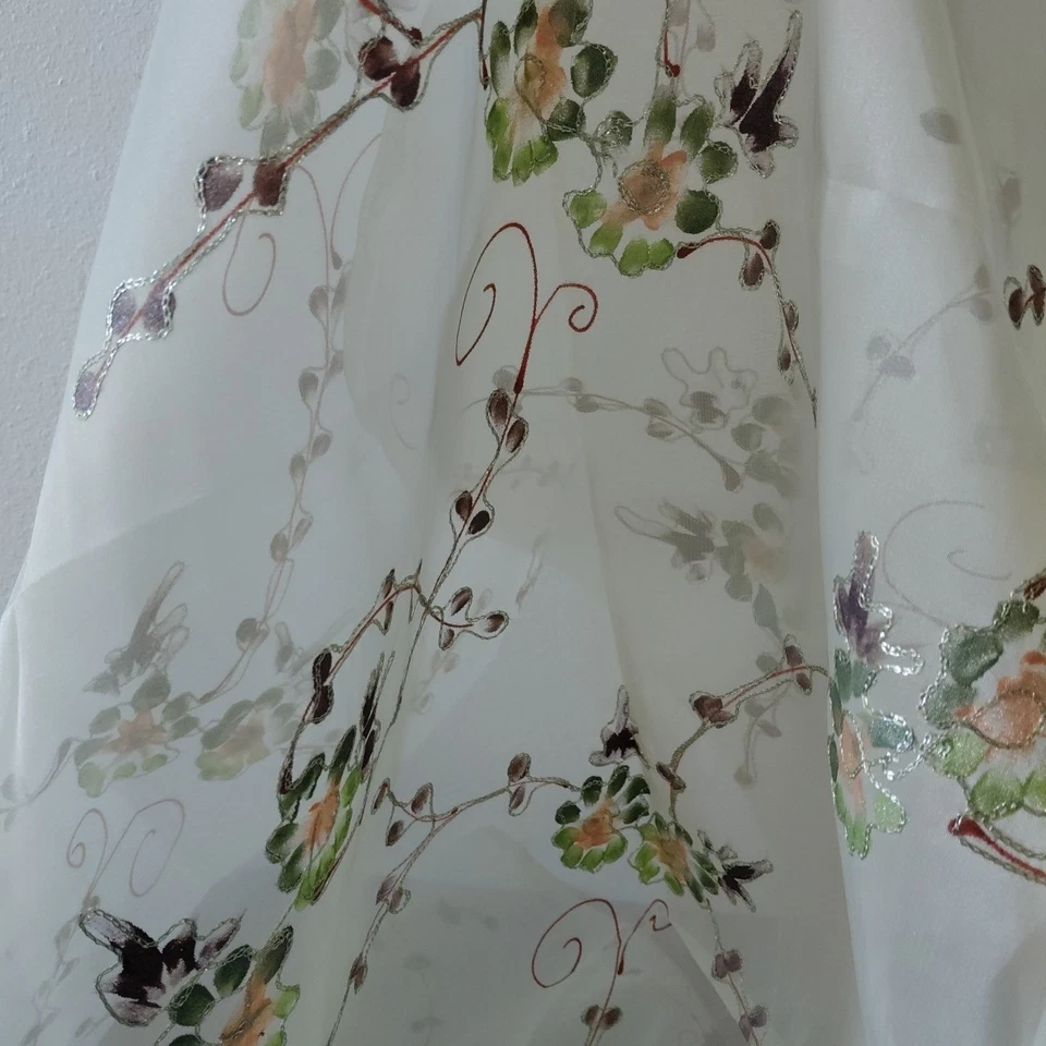 VTG Sheer Fabric Light Green Floral Embroidered Hand painted Fairy Cottagecore - Image 3 of 4