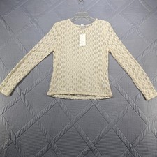 Ivory Floral Lace Long Sleeve Top Women Size M Sheer Stretch Boho Blouse