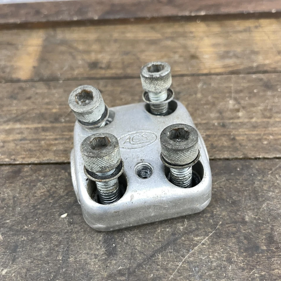 Vintage ACS BMX Stem Faceplate Top Cap Clamp w/ 4 Bolts Silver 80s Old School - Image 4 of 4