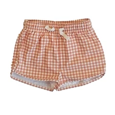 Quincy Mae Boys Swim Shorts 12-18 Months Melon Gingham Toddler Swimwear