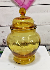Vintage Yellow Amber Pebble Glass Apothecary Glass Jar Container 9" Tall