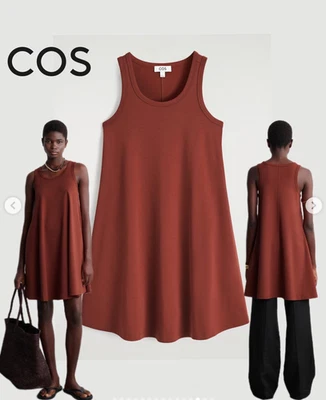 Túnica corta de jersey de algodón COS en marrón oxidado, talla S - Imagen 1 de 4