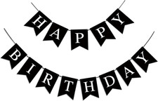 Happy Birthday Banner Black Party Decorations Hanging Sign for Girls Boys Women