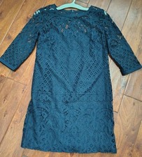 Ann Taylor Loft Blue Lace 3/4 Sleeve Shift Dress Mini Womens 0 Fully 3/4 Sleeve