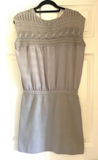 Vince Camuto Womens Sweater Dress XS Gray Cable Knit Round Neck Cap Sleeve Short