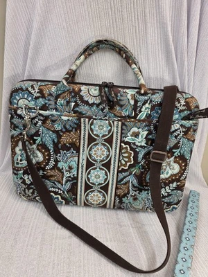 Vera Bradley Floral Padded 17in Laptop Shoulder/Messenger Bag, Brown/Blue - Image 1 of 4