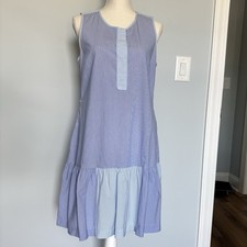 Vineyard Vines Blue Preppy Pin Stripe Cotton Kentucky Derby Dress Ruffle Hem 6
