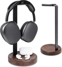 Headphone Stand for Desk - Walnut Wood  Aluminum Headset Stand, Universal Woode