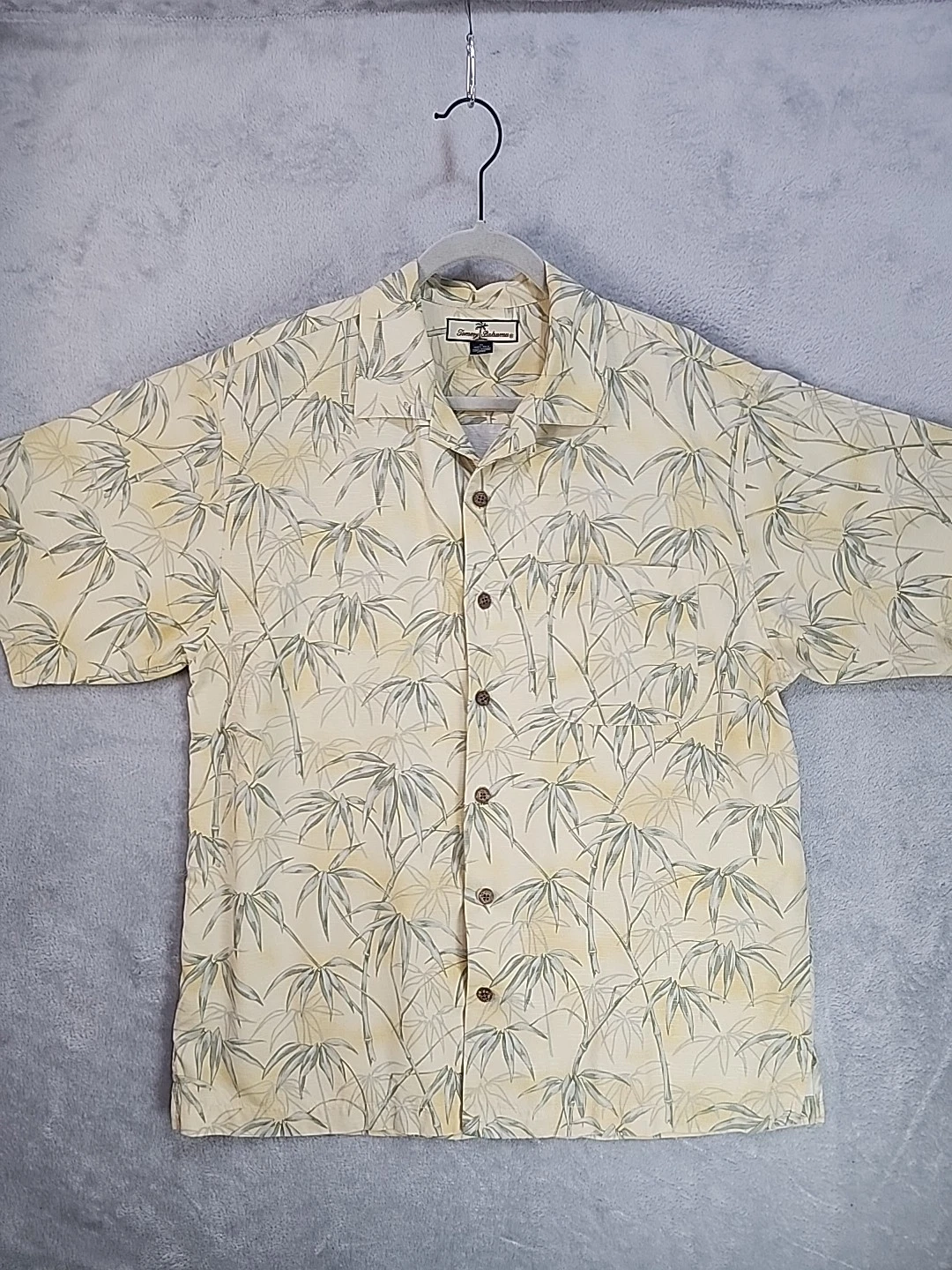 Tommy Bahama Shirt Mens Medium Yellow Button Up Floral Camp 100% Silk Floral