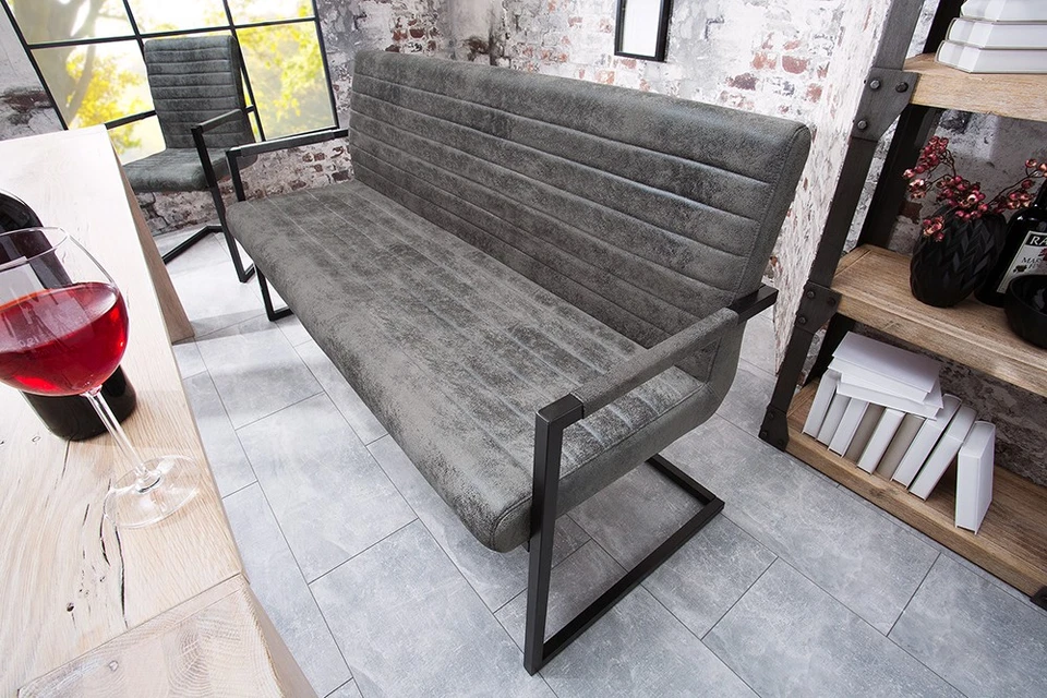 Industrial Design Freischwinger Bank LOFT 160cm vintage grau Armlehne Sitzbank - Bild 3 von 4