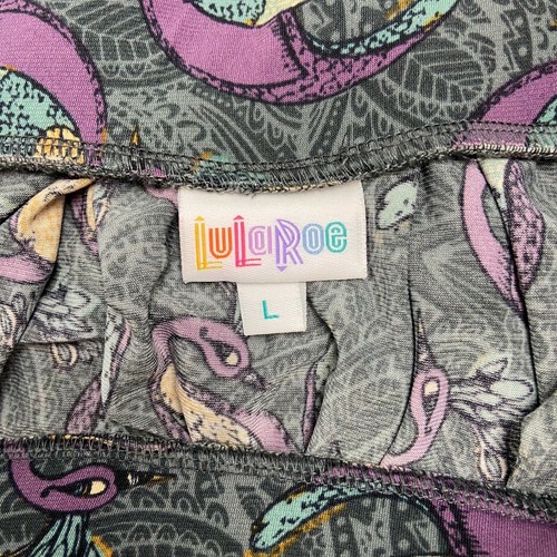 LuLaRoe Madison Skirt Purple Peacock Print Womens Large - Picture 3 of 5