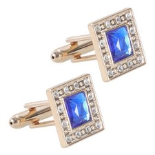 Gold +Blue Crystal Square Men s Cufflinks Cuff Links Men s Wedding Cufflinks