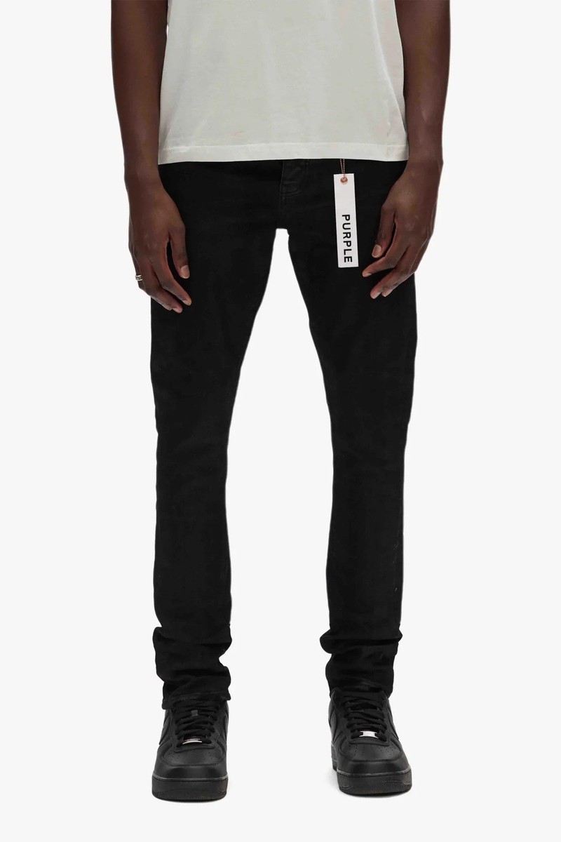 Purple Men's Skinny Black Denim Jeans Solid 5-Pocket Button Zip