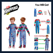 Kids Chucky Costume with Rainbow Shirt and Jumpsuit for Halloween 2 to 13 Years
