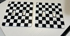 Black White Checkered Wooden Double Toggle Light Switch Cover Discount - See pic