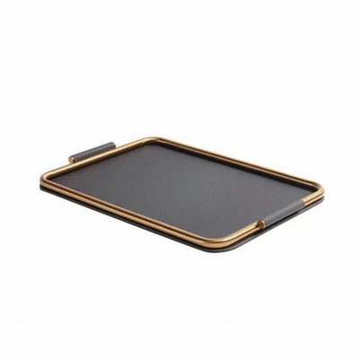 Rechteckiges Ledertablett elegantes Ledertablett mit Metallrahmen Griff für Büro - Bild 1 von 4