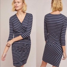 NEW Anthropologie Sundry Fabian Dress Sundry Faux Wrap Dress Stripe Ruched Small
