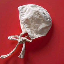 VINTAGE BABY BONNET IVORY IN COLOR AND EMBROIDERED