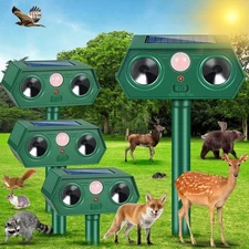 4 Pack Solar Ultrasonic Animal Repellent Cat Deterrent Outdoor Deer Repellent...