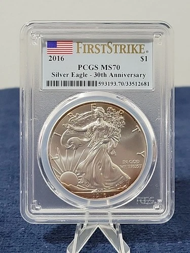 2016 $1 American Silver Eagle PCGS MS70 First Strike 30th Anniversary Toning
