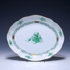 Vassoio ovale porcellana Herend APPONYI verde 221/AV - I. scelta Ø 26,7 cm