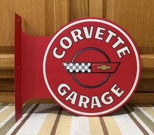 Chevrolet Corvette Garage Flange Sign Double Sided Vintage Style Wall Decor