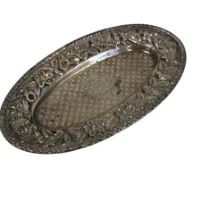 Antique 1902 Solid Silver Oval Tray Floral Border 73.69g Pre-owned Collectibles 