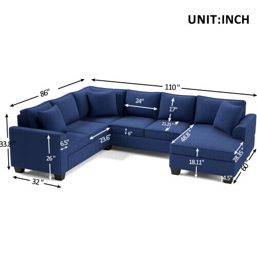 Upholstered Modern English Arm Classic U-shaped Sofa With 3 Pillows - Picture 3 of 7