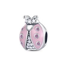 MULA New Pink Ladybug Bead DIY Charm AAA CZ Fit Lady Bracelet 925 Silver Plated